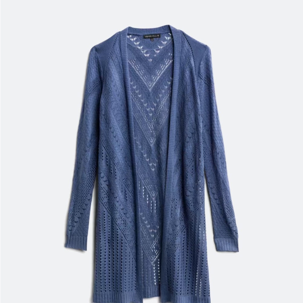 Love Ellie Blue Cardigan Cheril Pointelle Duster Cardigan Stitch Fix